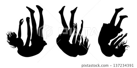 Female silhouette falling, sinking feeling, psychological distress, downward motion Female silhouette falling, sinking feeling, psychological distress, downward motion 137234391