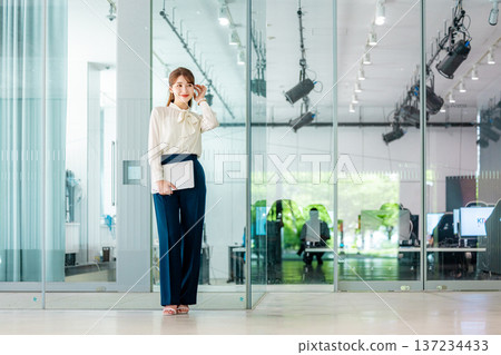 Young businesswoman working on a laptop in the office 137234433