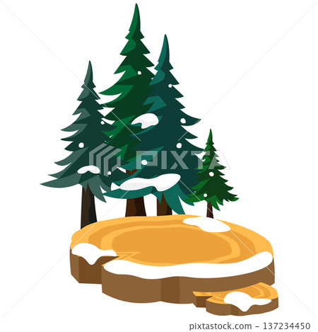Christmas image illustration of a stump and a fir tree covered in snow 137234450
