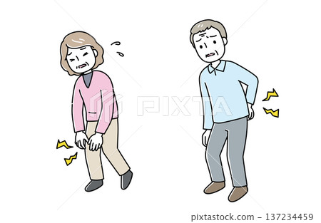 圖：一名膝蓋疼痛的女子和一名背痛的男子 137234459