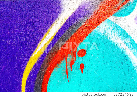 Colorful Urban Graffiti Wall Art in Purple, Red, Cyan, Yellow with 90s, Y2K Street Style 137234583