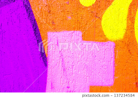 Abstract Graffiti Wall Art in Bright Pink, Purple, Orange with Yellow Accents, Urban 90s, Y2K Style 137234584