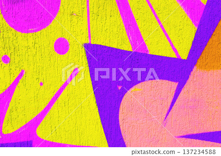 Colorful Abstract Graffiti Art in Yellow, Pink, Purple on Wall with 90s, Y2K Street Style Colorful Abstract Graffiti Art in Yellow, Pink, Purple on Wall with 90s, Y2K Street Style 137234588