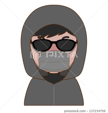 Illustration of a suspicious man hiding his face 137234709
