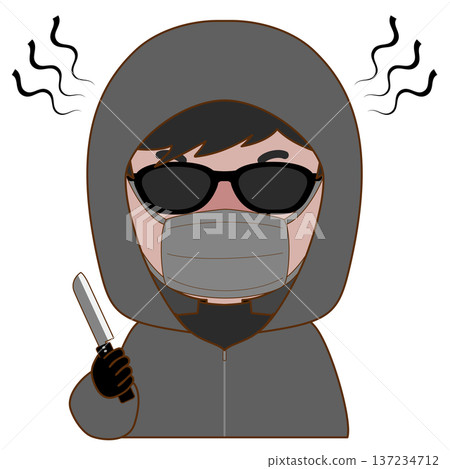 Illustration of a suspicious man with his face hidden threatening with a knife 137234712