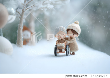 雪夜裡,輪椅和照護人員構成的溫柔世界 雪夜裡,輪椅和照護人員構成的溫柔世界 137234713