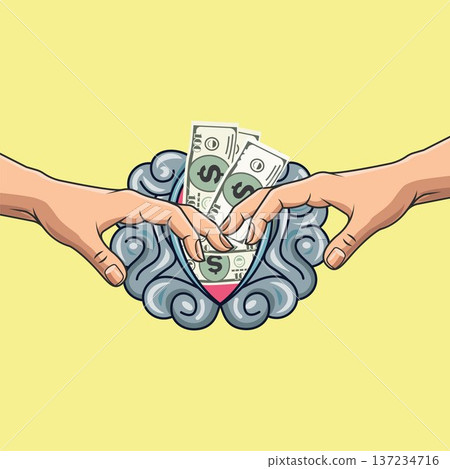 hands open brains filled with money vector illustration element design template 137234716