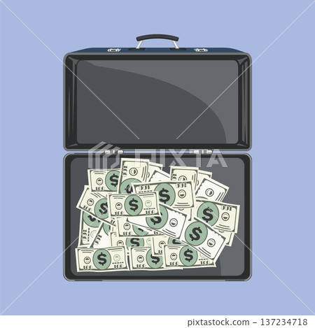 an open suitcase containing a stack of banknotes vector illustration element design template 137234718