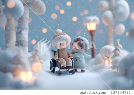 雪夜裡,輪椅和照護人員構成的溫柔世界 雪夜裡,輪椅和照護人員構成的溫柔世界 137234721