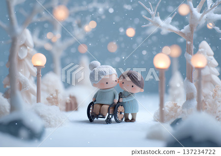 雪夜裡，輪椅和照護人員構成的溫柔世界 137234722