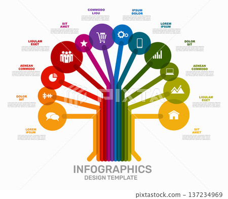Tree infographic template with colorful branches and circular nodes. Vector illustration. 137234969