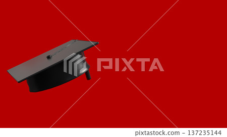 Minimal Black Graduation Cap on Red Background 3d render. 137235144
