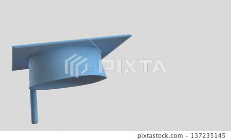 Light Blue Graduation Cap Isolated on Gray Background 3d render. 137235145