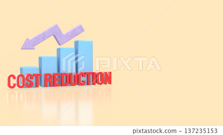 Cost Reduction Concept with Downward Arrow and Bar Chart 3d render. 137235153