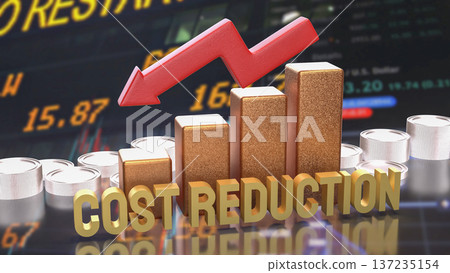 Cost Reduction Strategy with Financial Chart and Arrow 3d render. Cost Reduction Strategy with Financial Chart and Arrow 3d render. 137235154