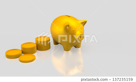 Golden Piggy Bank with Coins Savings Concept 3d render. Golden Piggy Bank with Coins Savings Concept 3d render. 137235159