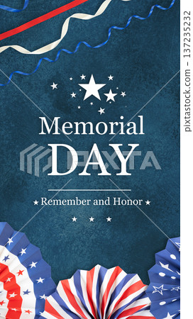 Patriotic Memorial Day vertical composition with Remember and Honor text 137235232