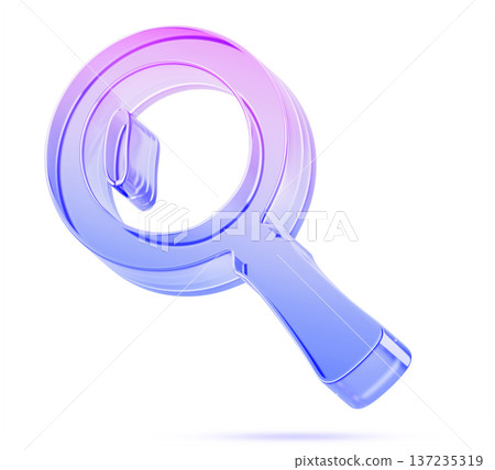 3d crystal holographic magnifying glass icon render. Iridescent transparent magnify with blue purple neon gradient for search and focus concept. Magnify loupe tool isolated on white. 3D illustration 137235319