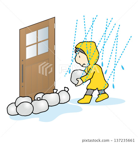 Stack sandbags to protect yourself from heavy rain 137235661