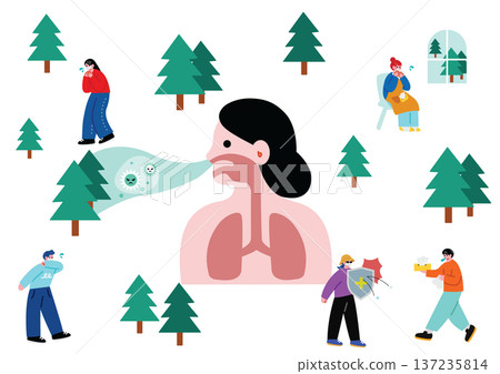 Illustration set of people suffering from hay fever Illustration set of people suffering from hay fever 137235814