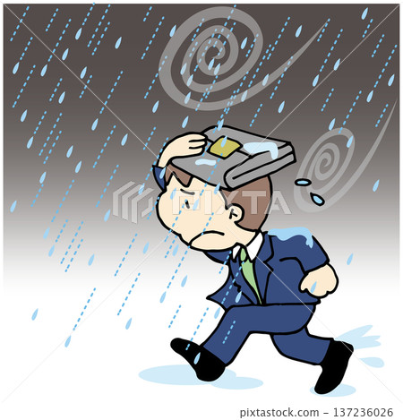 A businessman who was soaked without an umbrella in a sudden downpour A businessman who was soaked without an umbrella in a sudden downpour 137236026