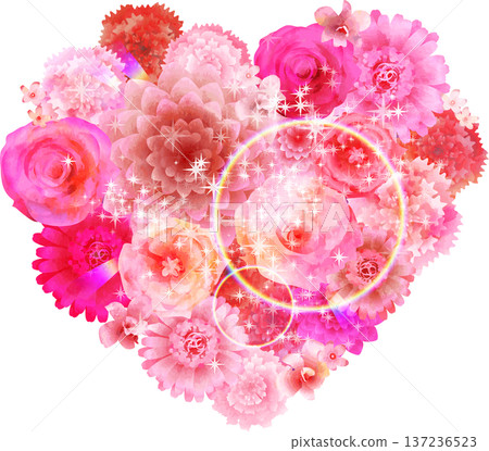 心形花束，深粉紅水彩風格，附閃光 137236523