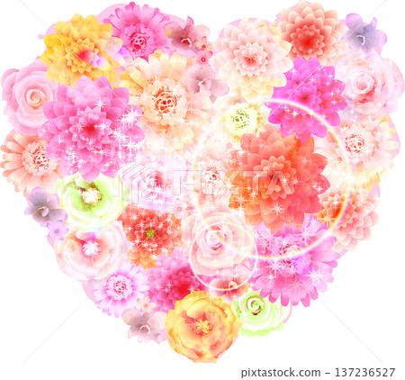 心形花束，粉紅水彩風格，附閃光 137236527