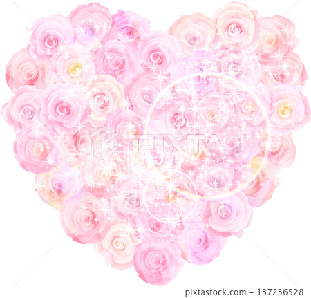 心型花束，粉紅玫瑰水彩風格，附閃光 137236528