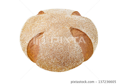Round bread with sprinkles, isolated on white background with clipping path 137236605