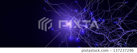 Thunder Storm Lightning Power Neon Effect Energy Line Background. Spark Flash Black Blue Charge. Realistic Shock Bolt Purple Glow Bright. Lightening Strike Storm Thunderbolt. Vector illustration 137237296