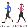 一組身穿運動服行走的男女插圖 137237571