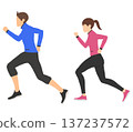 一組穿著運動服跑步的男女插圖 137237572