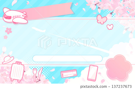 Spring Travel Sale Cherry Blossoms and Blue Sky Background Template_No Text_Horizontal 137237673