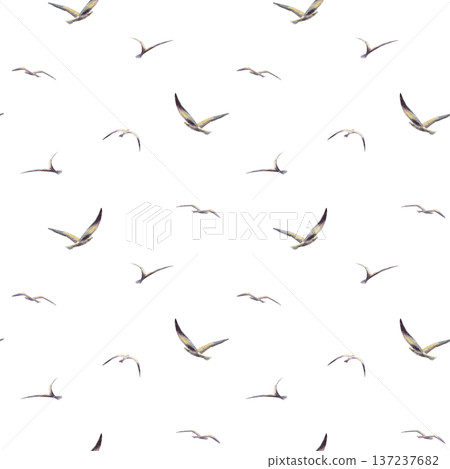 Seagulls in flight,in seamless pattern,silhouetted companions.Hand drawn watercolor clipart in soft sunset washes,coastal backgrounds for nautical branding,travel blogs Seagulls in flight,in seamless pattern,silhouetted companions.Hand drawn watercolor clipart in soft sunset washes,coastal backgrounds for nautical branding,travel blogs 137237682