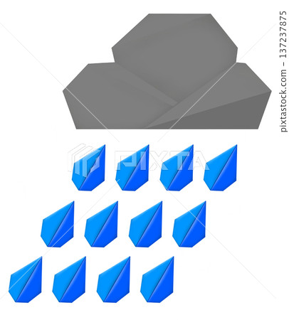 Illustration of clouds and heavy rain made with dark gray and blue origami paper 137237875