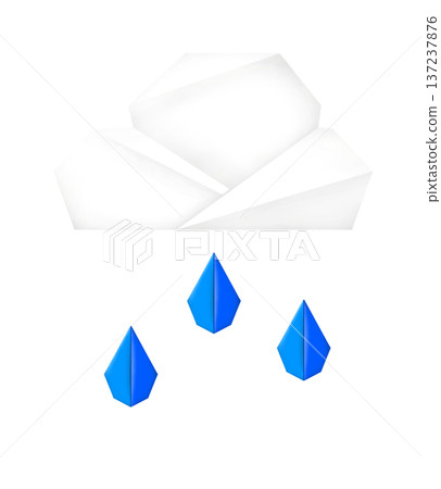 Cloud and rain illustration made with white and blue origami paper 137237876