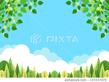 森林背景，橫向，可愛，插畫，簡約 137237879