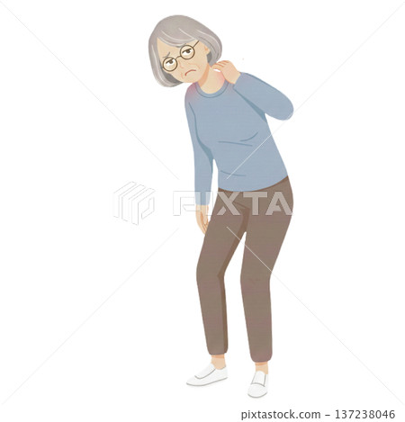 圖：一位老年婦女頸部疼痛、肩膀僵硬 137238046