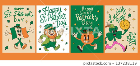 Happy Saint Patricks Day Cartoon Card Collection 137238119