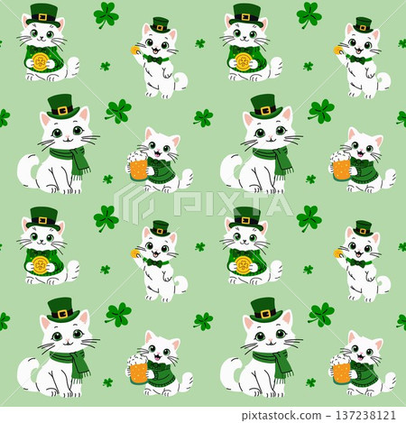 St. Patricks Day Cute Cat Seamless Pattern St. Patricks Day Cute Cat Seamless Pattern 137238121