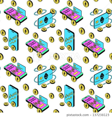 Crypto Wallet and Ethereum Seamless Pattern Background 137238123