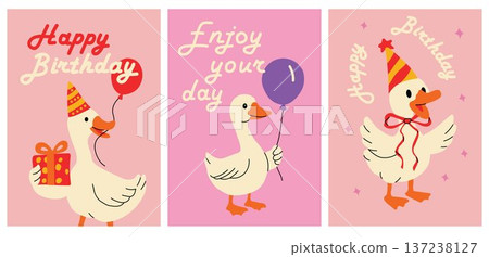 Happy Birthday Cartoon Duck Greeting Posters Happy Birthday Cartoon Duck Greeting Posters 137238127