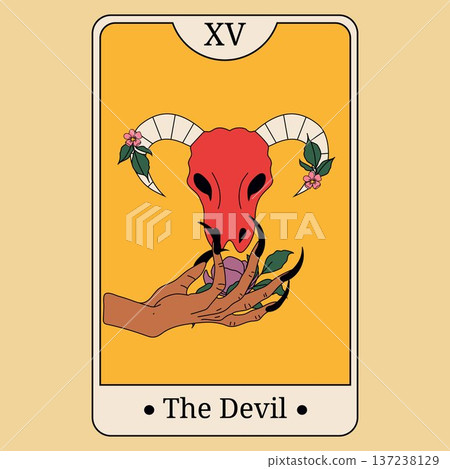 Occult Tarot Card The Devil with Ram Skull Occult Tarot Card The Devil with Ram Skull 137238129