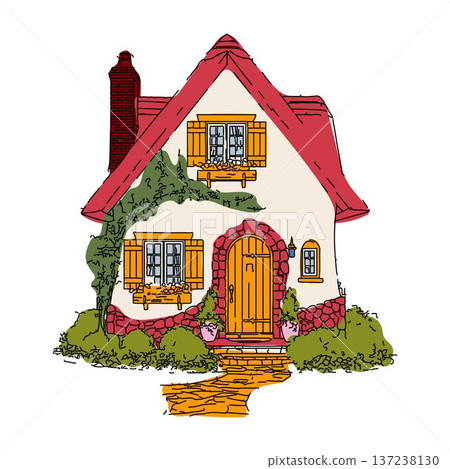 Cute Countryside Timber Frame House Drawing Cute Countryside Timber Frame House Drawing 137238130