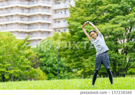 Senior men doing gymnastics 137238160