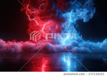 Abstract red and blue lightning and smoke Abstract red and blue lightning and smoke 137238201