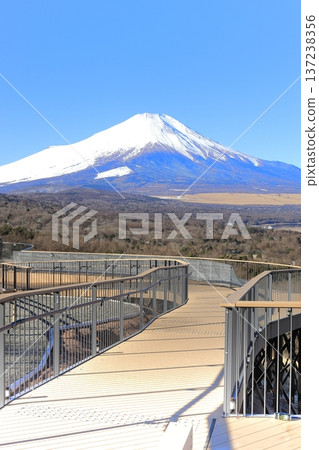 Snow-capped Mount Fuji as seen from Lake Yamanaka's Myojinyama Panorama Deck Snow-capped Mount Fuji as seen from Lake Yamanaka's Myojinyama Panorama Deck 137238356