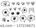 Marks and speech bubble icons representing confusion, worry, bewilderment, irritation, and depression. 137238671
