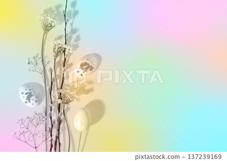 Pastel Gradient Background With Easter Eggs And Spring Willow Branches In Soft Ligh Pastel Gradient Background With Easter Eggs And Spring Willow Branches In Soft Ligh 137239169