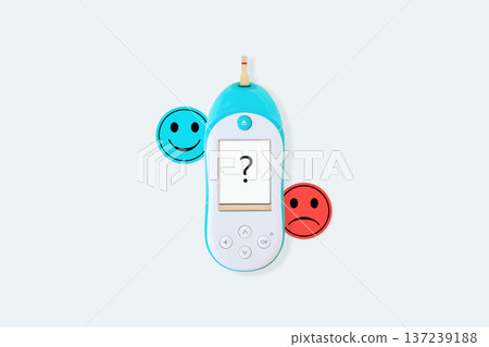 Blood Glucose Meter With Question Mark Screen And Good Or Bad Mood Icons Blood Glucose Meter With Question Mark Screen And Good Or Bad Mood Icons 137239188